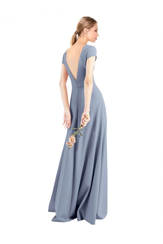 Affordable Plunging V-Neck Cap Sleeves Stretch Crepe Bridesmaid Dress with Front Slit UK