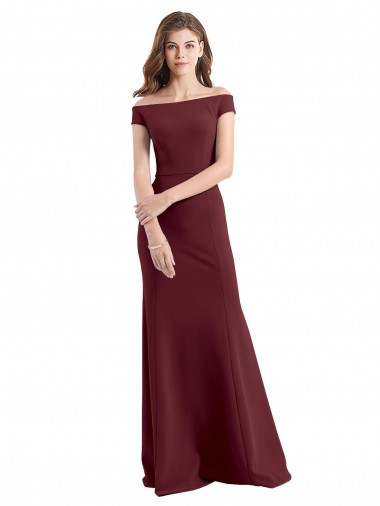 Affordable Off the Shoulder Fit and Flare Stretch Crepe Bridesmaid Dress UK