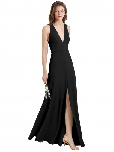 Affordable Sleek Halter V-Neck Long A-Line Stretch Crepe Bridesmaid Dress with Front Slit UK