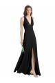 Affordable Sleek Halter V-Neck Long A-Line Stretch Crepe Bridesmaid Dress with Front Slit UK
