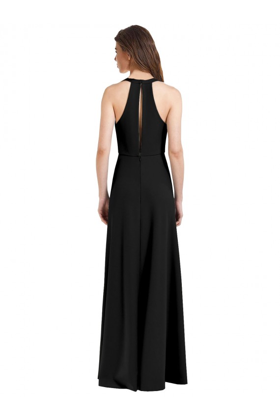 Affordable Sleek Halter V-Neck Long A-Line Stretch Crepe Bridesmaid Dress with Front Slit UK