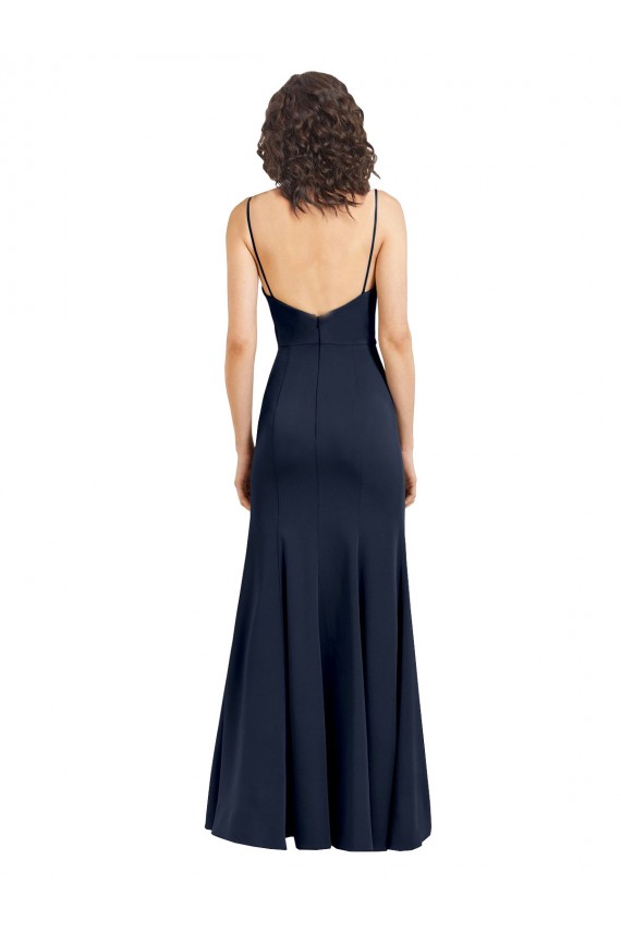 Affordable Fit and Flare Scoop Neck Long Sleeveless Stretch Crepe Bridesmaid Dress UK