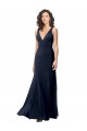 Affordable Classic V-Neck Long Stretch Crepe Bridesmaid Dress with V-Back UK