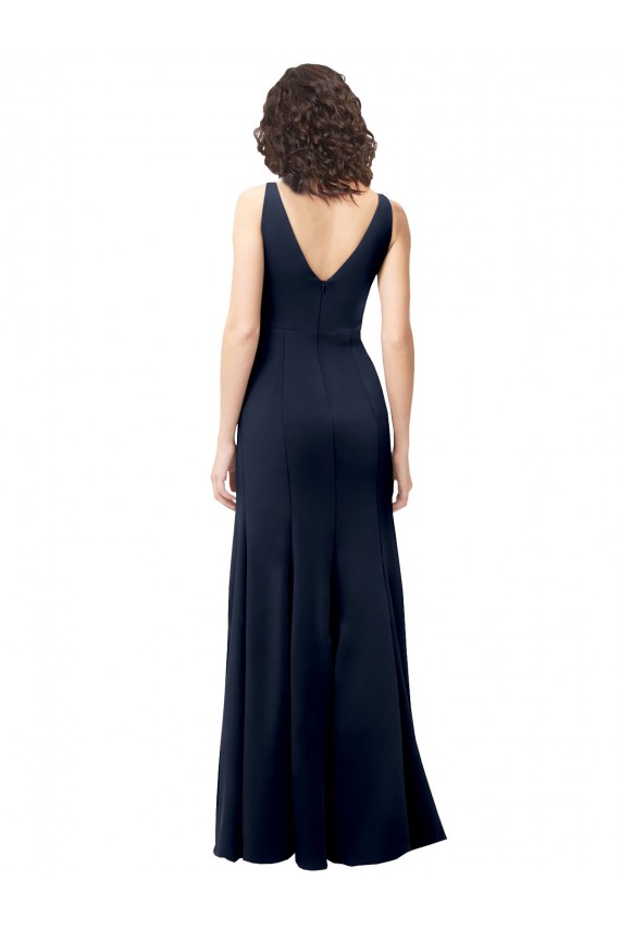 Affordable Classic V-Neck Long Stretch Crepe Bridesmaid Dress with V-Back UK