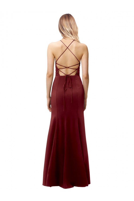 Affordable Fit and Flare Halter Neckline Stretch Crepe Bridesmaid Dress with Strappy Back UK