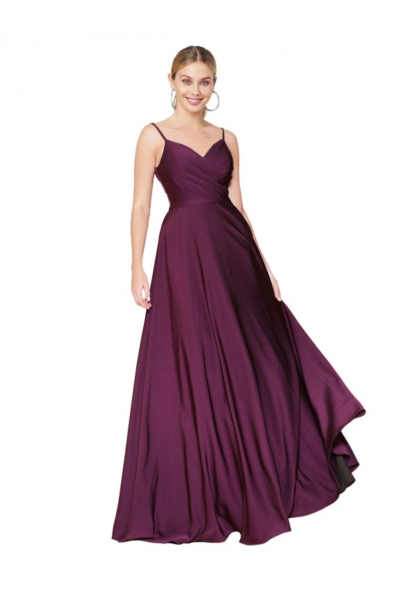 Affordable High Neck Spaghetti Straps Long V-Back Crepe Bridesmaid Dress UK