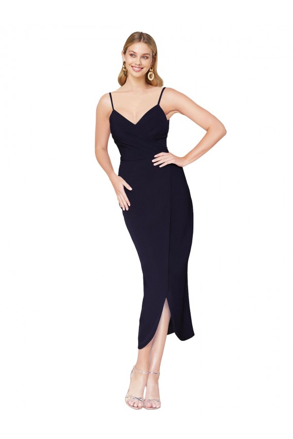 Affordable High Neck Spaghetti Straps Crepe Wrap Short Bridesmaid Dress UK