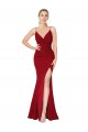 Affordable Spaghetti Straps V-Neck Long Crepe Dress with High Slit UK