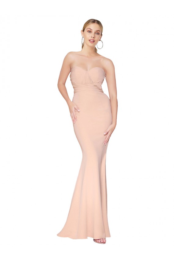 Affordable Sweetheart Shirred Neck Long Floor Length Crepe Bridesmaid Dress UK