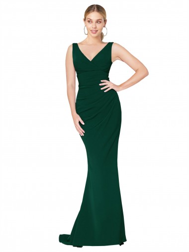 Affordable V-Neck Floor Length Long Crepe Mermaid Bridesmaid Dress UK