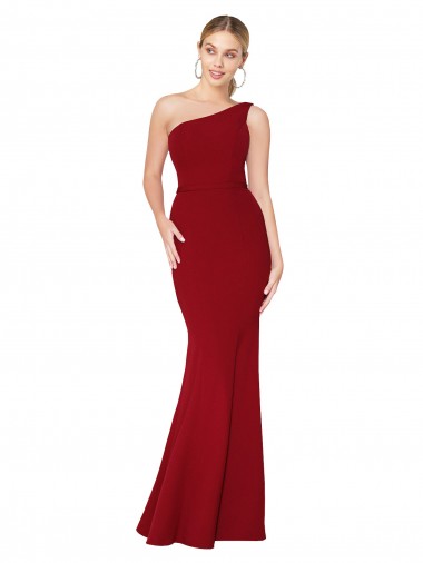 Affordable One Shoulder Long High Neck Sleeveless Mermaid Crepe Bridesmaid Dress UK