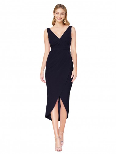 Affordable Knee Length V-Neck Crepe Wrap Short Bridesmaid Dress UK