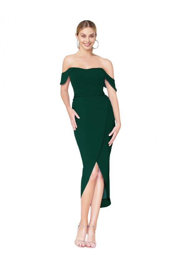 Affordable Off the Shoulder Knee Length Crepe Wrap Short Bridesmaid Dress UK