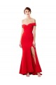 Affordable Off the Shoulder Sweetheart Maxi Crepe Bridesmaid Dress With Thigh Split and Train UK