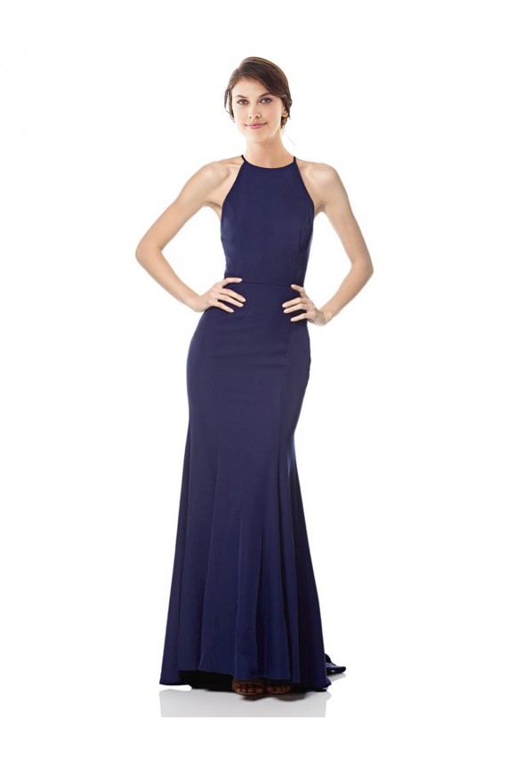 Affordable High Neck Fishtail Crepe Bridesmaid Dress with Open Back Detail UK