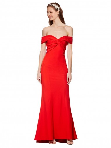 Affordable Cross Front and Back Bardot Sleeveless Crepe Maxi Bridesmaid Dress UK