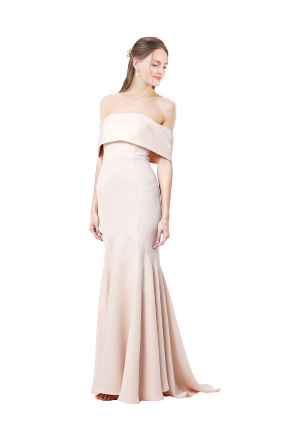 Affordable Mermaid Bardot Maxi Crepe Bridesmiad Dress with Fishtail Train UK