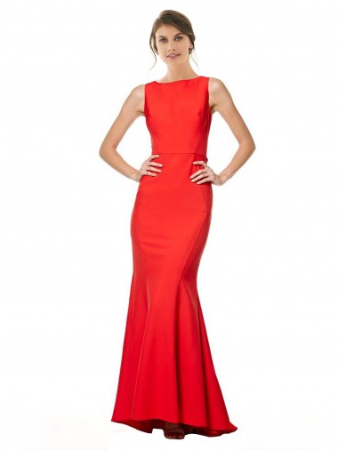 Affordable High Neck Maxi Crepe Bridesmiad Dress with Exaggerated Back Ruffle UK