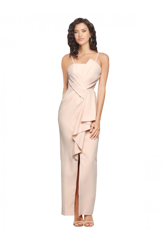 Affordable Long Full Length Ruffles Strapless Low Back Crepe Bridesmaid Dress with Straps UK