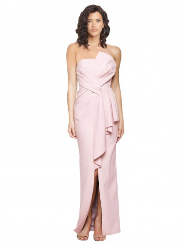 Affordable Strapless Long Full Length Ruffles Low Back Crepe Bridesmaid Dress UK