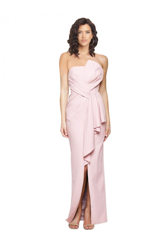 Affordable Strapless Long Full Length Ruffles Low Back Crepe Bridesmaid Dress UK