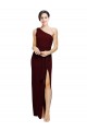 Affordable One Shoulder Sheath Crepe Bridesmaid Dress with High Side Split UK