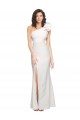 Affordable One Shoulder Long Full Length Crepe Bridesmaid Dress with Ruffles and Side Split UK