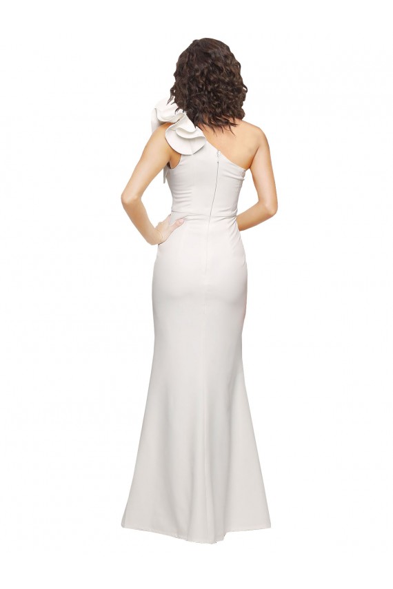 Affordable One Shoulder Long Full Length Crepe Bridesmaid Dress with Ruffles and Side Split UK