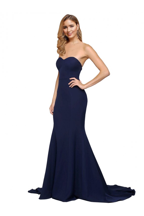 Affordable Fit and Flare Sweetheart Long Crepe Bridesmaid Dress with Sweep Train UK