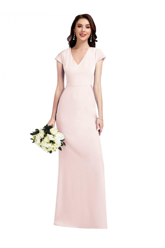 Affordable Cap Sleeve A-Line Crepe Bridesmaid Dress with Pockets UK
