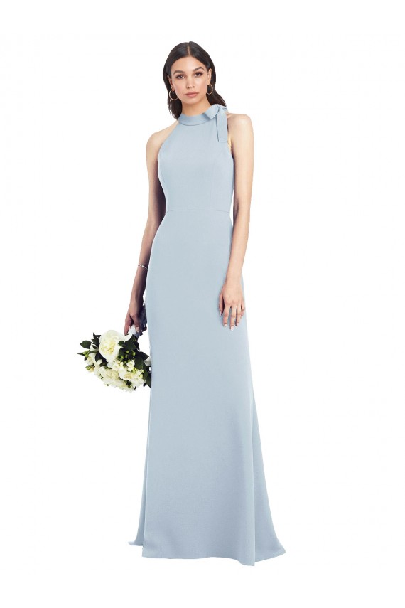 Affordable Halter Bow Neck Open Back Soft Full Length Trumpet Bridesmaid Dress UK