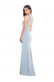 Affordable Halter Bow Neck Open Back Soft Full Length Trumpet Bridesmaid Dress UK