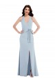 Affordable Open Back Halter Maxi Bridesmaid Dress with Draped Bow UK