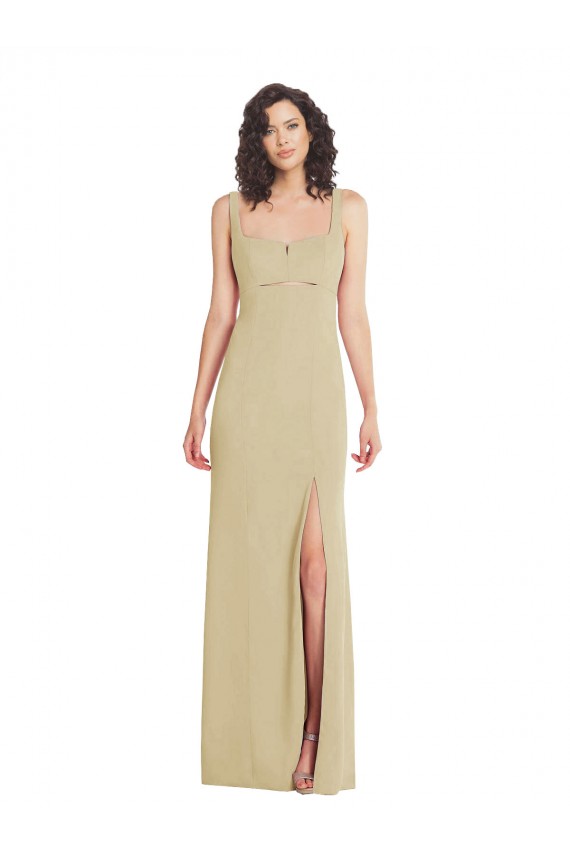 Affordable Wide Strap Slash Cutout Empire Bridesmaid Dress with Front Slit UK