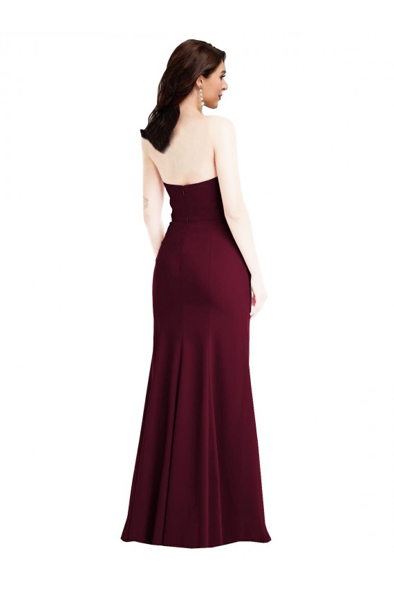 Affordable Strapless Crepe Maxi Bridesmaid Dress with Front Slit UK