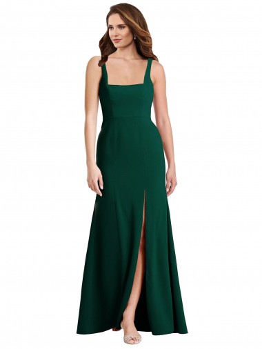Affordable Square Neck Trumpet Maxi Bridesmaid Dress with Front Slit UK