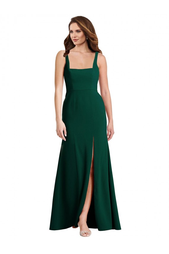 Affordable Square Neck Trumpet Maxi Bridesmaid Dress with Front Slit UK