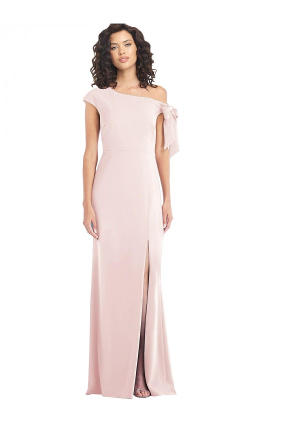 Affordable Off the Shoulder Tie Detail Trumpet Bridesmaid Dress with Front Slit UK