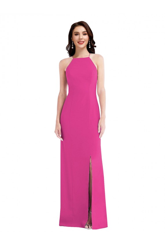Affordable Open Back High Neck Halter Trumpet Bridesmaid Dress UK