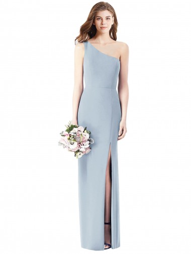 Affordable One Shoulder Crepe Trumpet Bridesmaid Dress with Front Slit UK