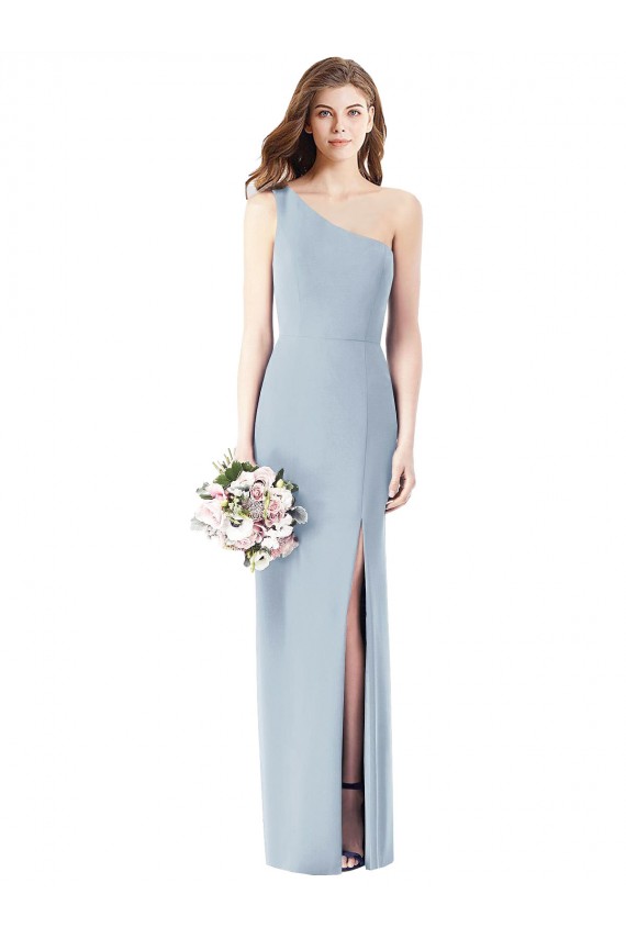 Affordable One Shoulder Crepe Trumpet Bridesmaid Dress with Front Slit UK