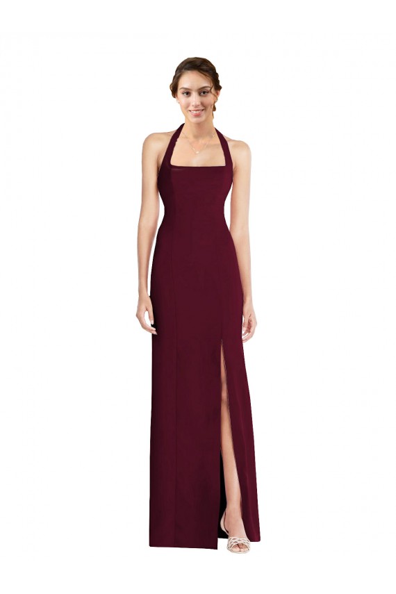 Affordable Tie Halter Open Back Trumpet Bridesmaid Dress UK