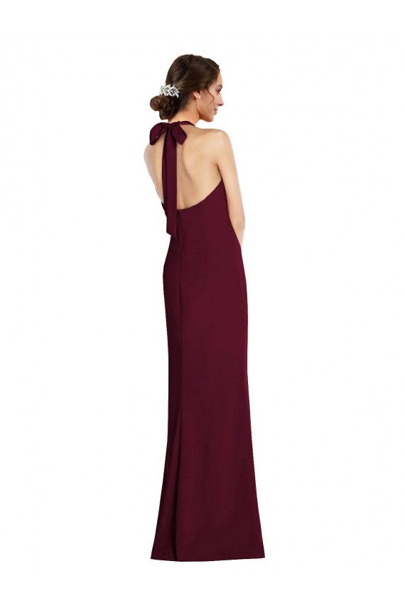 Affordable Tie Halter Open Back Trumpet Bridesmaid Dress UK