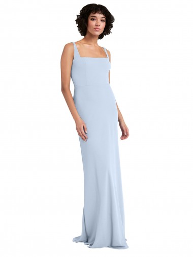 Affordable Slim Square Neck Fit and Flare Full Length Stretch Crepe Bridesmaid Dress UK