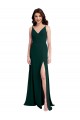 Affordable Slim A-Line V-Neck Full Length Crepe Bridesmaid Dress with Side Slit UK