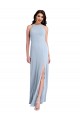 Affordable Fit and Flare High Neck Crepe Bridesmaid Dress with Side Slit UK