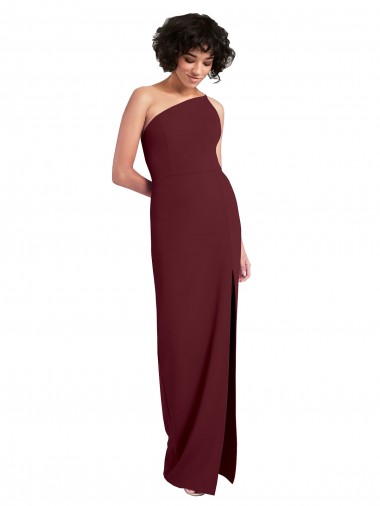 Affordable Sleek One Shoulder Long Crepe Bridesmaid Dress with Daring Slit UK