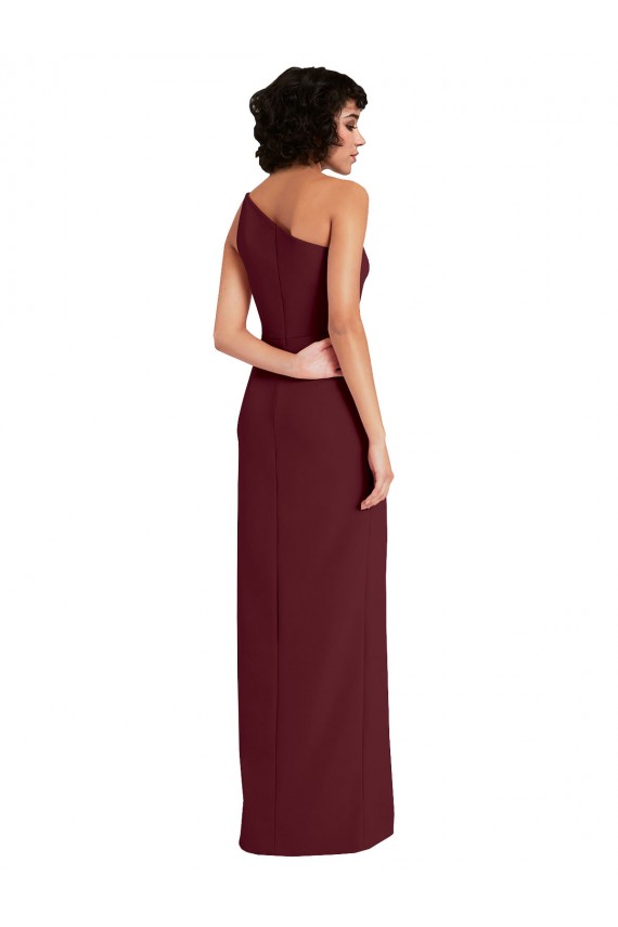 Affordable Sleek One Shoulder Long Crepe Bridesmaid Dress with Daring Slit UK