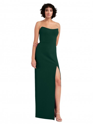 Affordable Scooped Strapless Neckline Crepe Bridesmaid Dress with Side Slit UK