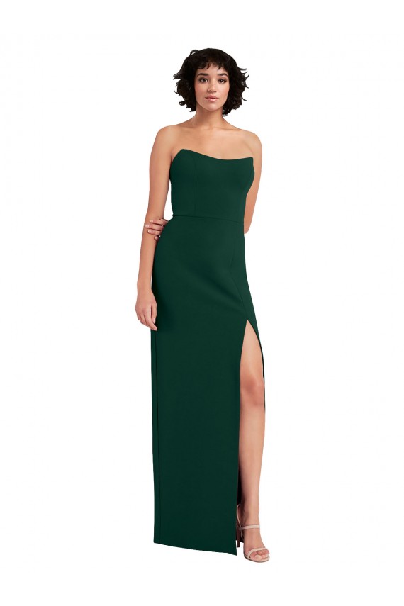Affordable Scooped Strapless Neckline Crepe Bridesmaid Dress with Side Slit UK